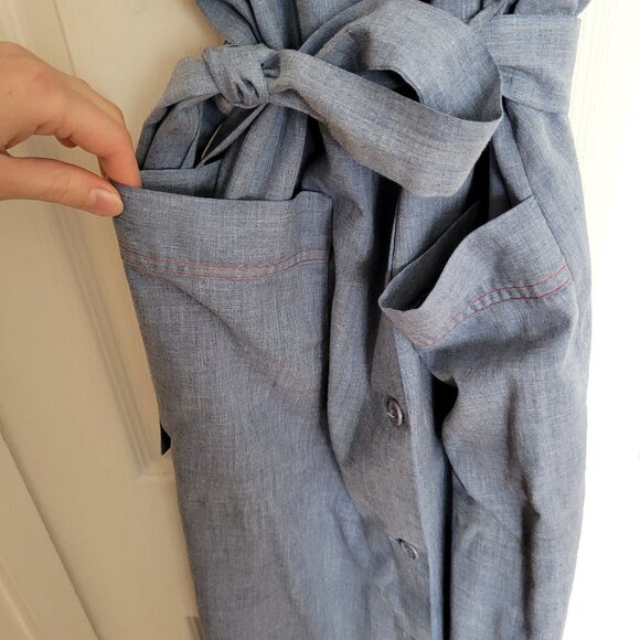 Two Vintage Dresses: Red and Blue Cotton Belted Smock Dresses - Picture 9 of 14